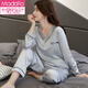 Modal Imitation Seidenpyjamas für Frauen im Frühling und Herbst Langarmdünner High-End-neuer Stil Einfacher Nachahmungsseide Seiden Frauen große Heimbekleidungsee Lake Blue Women-9901 m