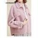 Red sleeve fur autumn and winter new style sweet, fresh and versatile granular velvet bright silk single-breasted drop shoulder sleeve plush jacket pink 180S