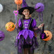 Stoffkatze Halloween Kostüm Kinder 3-12 Jahre altes Mädchen Prinzessin Kleid Halloween Little Witch Kleidung Masquerade Show Rock + Hut + leuchtender Rock + Kürbisbeutel 160 cm