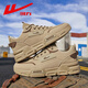 Huili men's shoes, work shoes, summer thick sole men's outdoor work shoes, labor protection shoes, men's Martin boots and casual shoes, khaki 42