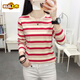 Erste T-Durchmesser reines langärmeliges T-Shirt für Frauen mit innerem Bottom-Hemd gestreifter oberer Feder- und Herbst-neuer Stil Lose und schlankes T-Shirt 826 Pink XL empfohlen 110-125jin [Jin entspricht 0,5 kg]