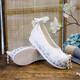 Zhenxi Hanfu shoes for women, spring and autumn antique style embroidered shoes, cloth shoes with tassels, raised toes, inner heightening bow shoes, Han element performance shoes, wave white - heightening by about 4CM 38