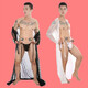 Sexy underwear men's underwear thong sexy sexy lace bathrobe long transparent slit S g094 black nightgown + underwear