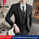 Pierre Cardin high-end light luxury suit men's jacket Korean style slim professional formal dress groom wedding dress small suit for men one button black suit + pants + shirt + vest + M (recommended 80-95Jin Jin equals 0.5kg to wear)