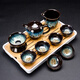 Jianzhan Kungfu tea set household kiln modified Tianmu glaze tea cup teapot tea tray ceramic Jun kiln sand gold tea set 10 heads (gold sand gold/beauty pot) + rectangular (striped) melamine/black