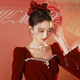 Libaixin toasting dress bride 2025 new autumn and winter burgundy engagement dress high-end long-sleeved velvet wedding atmosphere burgundy M