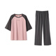 Anzhiban super soft couple pajamas summer stretch cotton casual loose short-sleeved trousers men and women home wear can be worn outside rose pink-female M