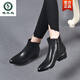 Bottes courtes en cuir de pic pour femmes 2025 Nouveau automne et hiver pointu à talons épais en cuir souple Martin Martin printemps et automne talon moyen chaussures de femmes petites bottes nues couleurs abricot (ajouter la toison pour rester au chaud) 38