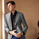 Par Creations [Ferla] Gaoke Pure Wool Blazer for Men's Business Casual Breasted Suit Top Smoke Grey 46 (170 / 88A)