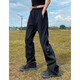 QGF Mountainering-Ladungshose für Frauen im Frühling und im Herbst, gerade lose Hose Sport Casual und Mode Micro-Flare-Arbeitshose QT701-K8021 Black L.