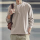 Kuraishi Kazuki Japanese fashion brand pure cotton Henley collar long-sleeved T-shirt men's bottoming shirt autumn and winter loose sweatshirt Henley top men sand gray XL