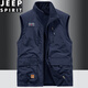 
JEEP SPIRIT stand-up collar vest for men wearing fleece slim fit large size workwear multi-pocket vest middle-aged vest Khaki 677A short velvet plus 3XL