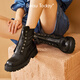 Beautoday Botas de cuero de cuero genuinas de suela gruesa Botas para mujeres Retro Style British Tube Boots Boots Gris Knight Boots Pequeñas botas elevadas para mujeres Classic Black 36