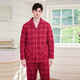 American Standard gift couple's pajamas for women, thickened and warm, three-layer quilted, can be worn outside, red plaid suit, home clothes, cherry red (men) L