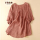 Zimu Cotton Leinen 2023 Sommerkleidung für Frauen, literarische, vielseitige, lose, retro und modische Oberseite, kurzärmeliges Hemd, 6296 Brick Red M (Empfohlen 95-115 Jin [Jin ist 0,5 kg]))