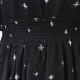JOYOFJOY summer women's star long skirt chiffon skirt super fairy French black temperament v-neck short-sleeved dress female JWQZ202884 black M
