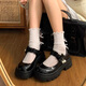 Xier round toe Mary Zhen small leather shoes thick heels high heels black jk shoes Lolita with skirt autumn single shoes women Mary Zhen small leather shoes black 36