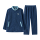 Fenton Couple Pajamas Autumn and Winter Thickened Outdoor Lapel Anti-static Double-Sided Imitation Sherpa Home Clothes Pajamas Set Dark Blue-Men's XL