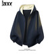 IZEXX American heavyweight casual sweatshirt jacket for men in spring loose and versatile contrasting color cardigan top DZ83 black 2XL