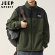 JEEP SPIRIT Jeep jacket men's autumn and winter sweatshirt men's polar fleece casual cardigan fleece clothes military green 2XL