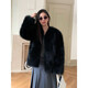 
Fu Zhien black sugar champagne imported from Finland saga fox fur coat fashionable cardigan fur coat winter temperament black L
