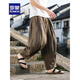 ROMON Chinese style linen pants men summer loose cotton linen pants large size casual wide-leg pants men's bloomers harem pants gray M