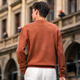 Mr. Stoff Silhouette-Pflanzenmuster Jacquard Design Langarmer Pullover 2025 Frühling und Herbst warme hautfreundliche Strickjacke Pt15601 Sattel Brown 2xl (185)
