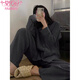 Modal Korean version ins high-end cotton pajamas for women in spring and autumn solid color long sleeve trousers casual loose home clothing set #JDX-9209T model 2XL [131-150]Jin[Jin equals 0.5 kg]