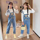 Disney (Disney) Girls Spring and Autumn Bear Denim overalls Internet celebrity fashion medium and large children's autumn casual suspenders children's pants trendy blue single piece trousers size 140 recommended height 130-140cm