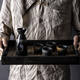 Porcelain in the Four Directions Japanese retro old tavern sake utensil set household wine pot soju cup restaurant small wine glass liquor dispenser Japanese and Korean restaurant specialty wine utensil set Hengdian pose for photo Jiyun trumpet sake utensil one pot two cups
