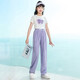 Youyou 1 point girls summer suit children's summer new fashionable girl medium-sized children sports short-sleeved two-piece set 15009 purple 9889 white 150