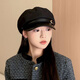 Jin Jin is equal to 0.5 kg Mu Beret Women's 2025 Autumn and Winter New Japanese Retro Newsboy Hat Versatile Big Head Circumference Painter Octagonal Navy Hat Black One Size Brim Leather