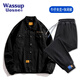 Wassup Uosne American Denim Jacket Men and Women Woîte Spring and Automne Vestes de travail pour la marque de mode jeunesse Pussy Uniforme de baseball de grande taille JK826 Blue + 2201 Black XL (recommandé 135-155jin [Jin est égal à 0,5 kg]))