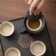 
BEYZK small tea plate two people Kung Fu small tea set home simple modern SN3886 Black pottery well railing one pot and two cups imitation black gold small long plate