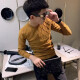 清中乔秋冬季纯色圆领毛衣男士韩版修身百搭针织衫痞帅套头紧身打底线衣 M82纽线毛衣黑色 S 建议75-90斤