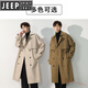 JEEP SPIRIT mid-length windbreaker jacket for boys spring and autumn new Japanese khaki British style men's knee-length coat 0595 military green loose version - belt style M