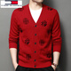 
Tommy Heelly Middle-aged and Elderly Red 100% Wool Men's Clothes Knitted Cardigan Jacket Dad Loose Sweater Big Red 110