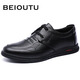 Nordic (BEIOUTU) leather shoes men's business casual leather shoes British lace-up comfortable soft-soled leather shoes 7081 black 40