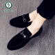 Woodpecker 2025 new spring one-legged lazy bean shoes men's British pointed toe casual leather shoes matte leather trendy shoes 866 green 42