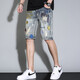 
DIOUTU personality versatile trendy youth fashion new denim shorts men summer thin fashion embroidered five-point pants JD-K829 retro blue size 28 size = waist 2 feet 1