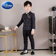 Costumes pour enfants Disney, beaux combinaisons de garçons de fleurs, robes de garçons britanniques, performance de piano pour enfants du milieu à la place, manteau orange bleu foncé + gilet + pantalon + fleur de col + poitrine 90 cm Poids recommandé 25-30 Jin [Jin est égal à 0,5 kg]