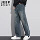 JEEP SPIRIT Jeep jeans men's wide-leg autumn and winter casual pants men's straight loose men's trousers retro blue 33