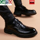 CARTELO crocodile leather shoes men's cowhide business formal wear British style Korean style trendy lace-up inner leather soft sole casual men's shoes black normal style 40