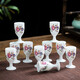Tao Qinquan white wine cup, ceramic goblet, wine set, small wine cup, Jingdezhen blue and white porcelain, Fortune Lotus 10 wine glasses