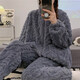 加绒睡衣女秋冬保暖加厚珊瑚绒家居服开衫拉链简约纯色法兰绒套装 HS983米白提花拉链 M