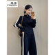 Fyling (YINGDI) sense casual sports suit for women Spring and Autumn European black sweatshirt women casual pants two-piece set small fragrance style age-reducing black suit M
