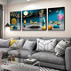 Tongdi Neues chinesisches Wohnzimmer Dekoration Malerei Sofa Hintergrund Wandmale moderne einfache Villa Hall Landschaft Malerei Dreifach hängende Gemälde 1 Familie und alles geht gut 12122 80*60 in der Mitte 40*60 auf beiden Seiten 40*60 schwarzer Rahmen (Kristallporzellanbilder)