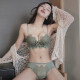 Aiting push-up lace sexy underwear bra set without rims for women, adjustable push-up anti-sagging small breast bra green set (including underwear) 36B=80B