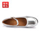 Jinshan Mingyu cowhide dance shoes for women square dance soft leather medium low heel Latin dance shoes tendon bottom ballroom dance adult small leather shoes silver heel height 3.5CM 38