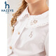 HAZZYS brand children's clothing girls' shirt spring new style comfortable classic lapel fashion retro simple long-sleeved shirt original white 160cm